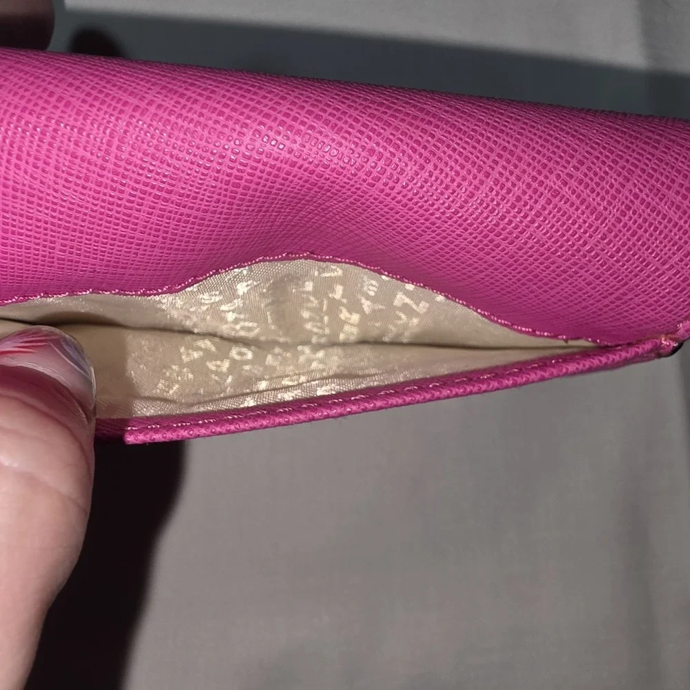 Kate Spade New York Pink Saffiano Leather Trifold Wallet Card Holder Snap